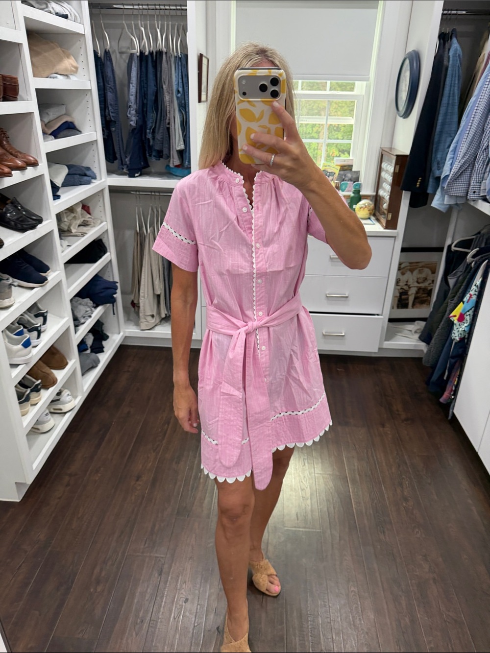 Pink Tie-Waist Short Sleeve Dress XS NWT